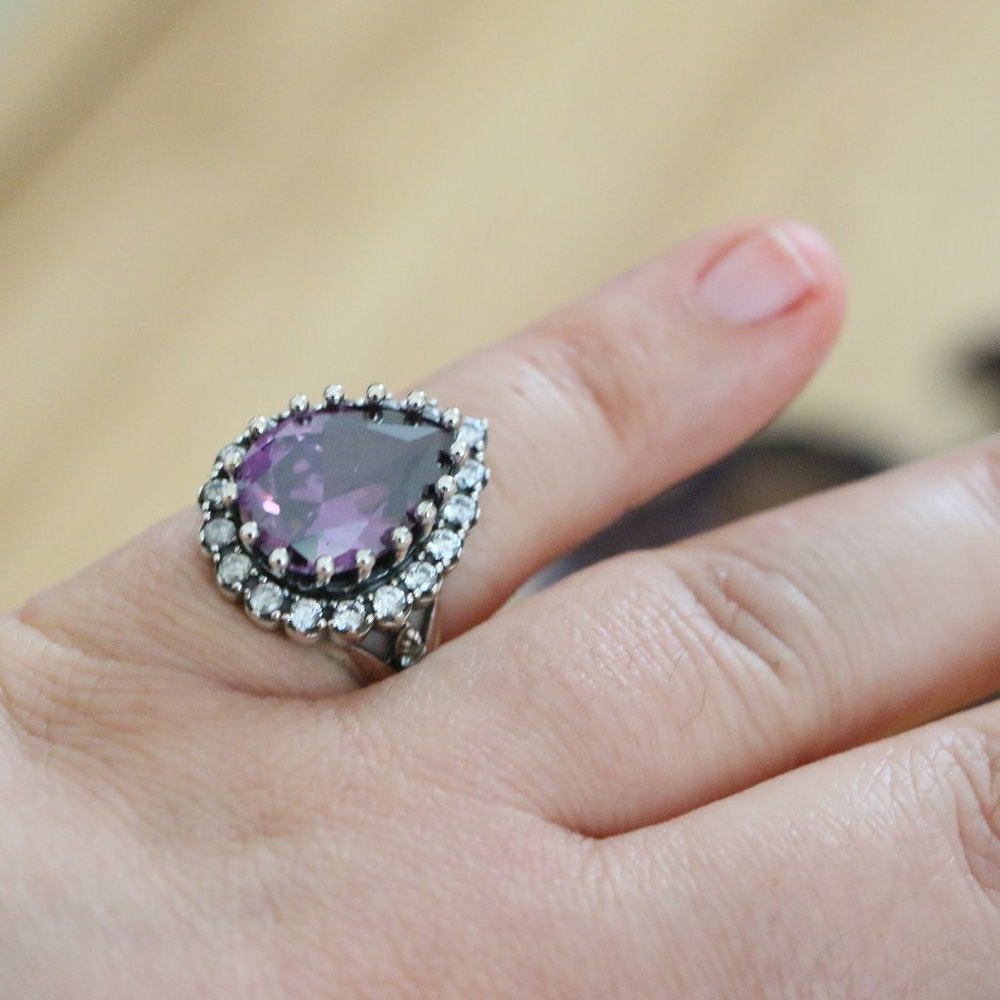 925 Sterling Silver, Purple Cubic Zirconia Stones - Picture 3 of 10